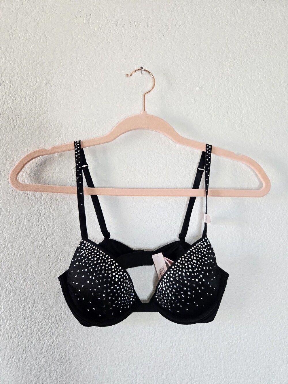Victoria's Secret Black Rhinestone  Embellished Push-Up Bra NWT 32B